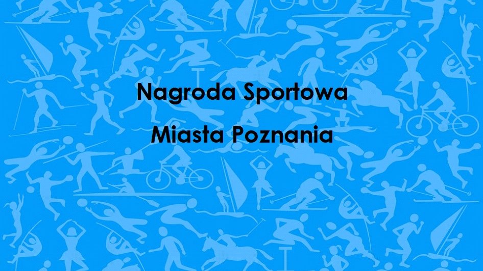 Niebieska grafika z czarnym napisem "nagroda sportowa miasta poznania"