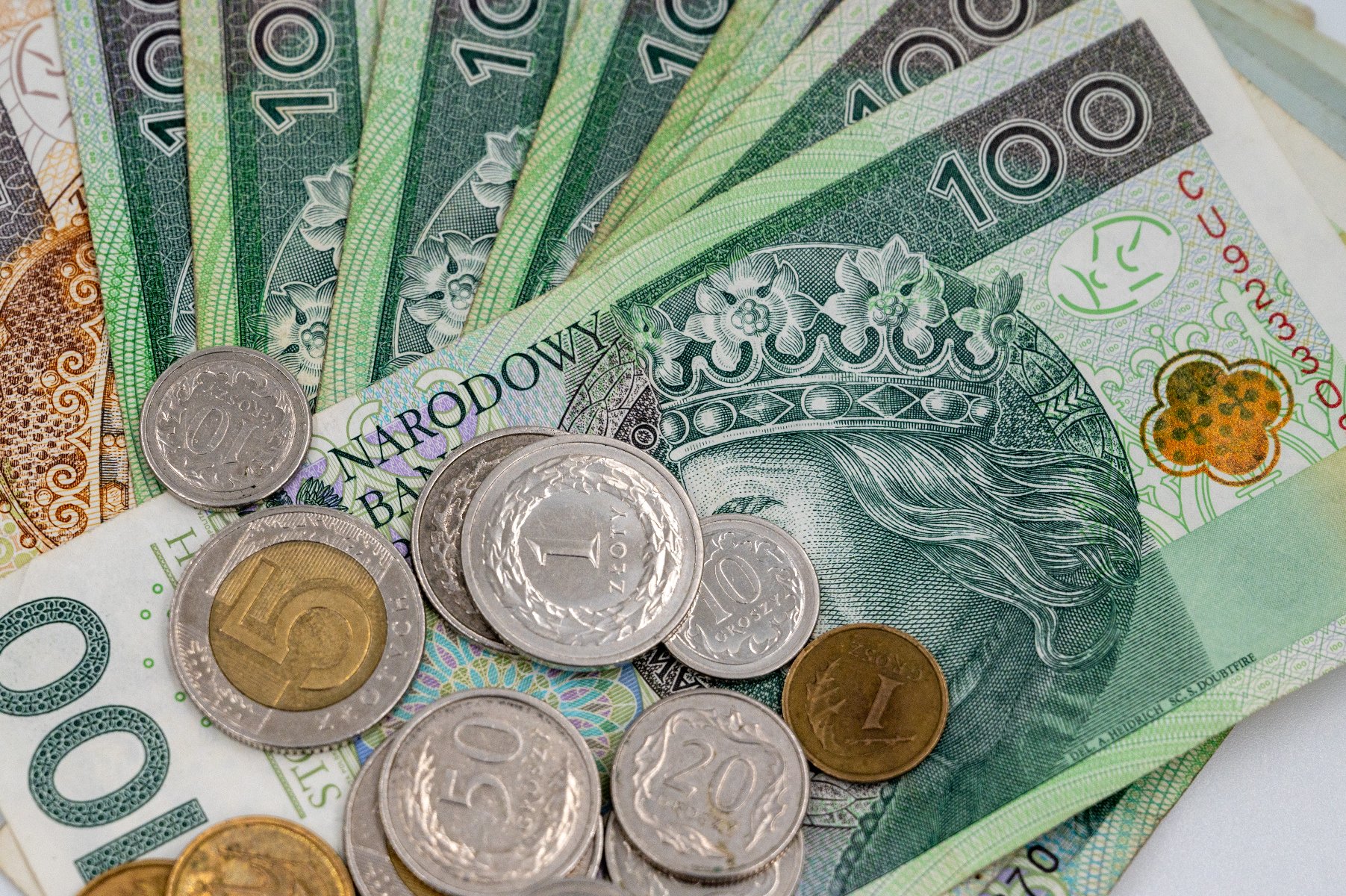 Zdjęcie przedstawia banknoty 100 zł oraz kilka monet o różnych nominałach. - grafika artykułu