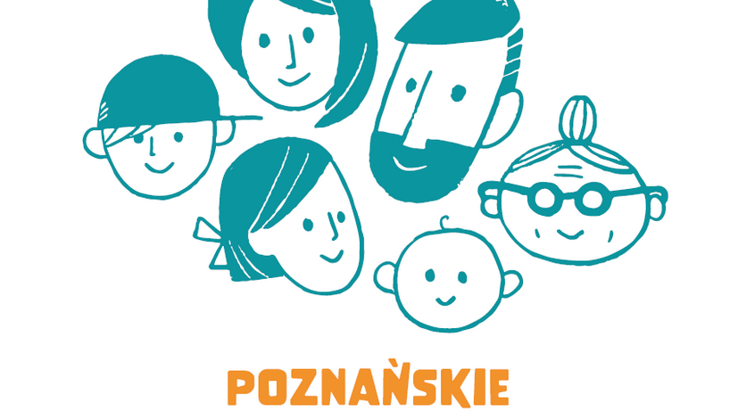 grafika przedstawiająca twarze osób w rożnym wieku od najmłodszego do najstarszego, a pod grafiką napis Poznańskie Dni Rodziny