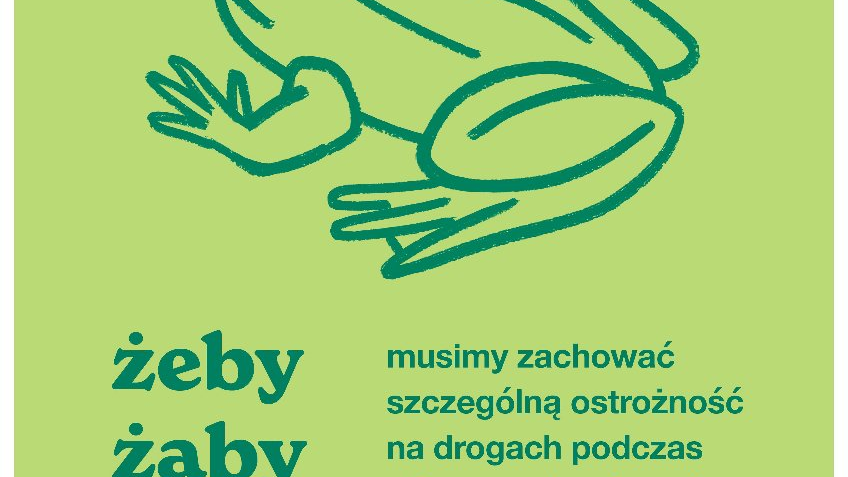 Grafika przedstawia rysunek żaby i informacje o wiosennych migracjch płazów