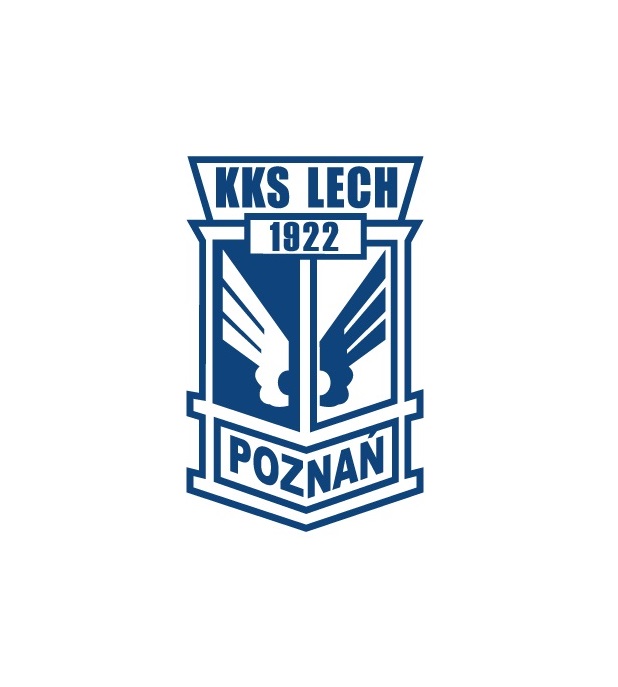 Herb Lecha Poznań - niebiesko-biały herb, na górze napis KKS Lech oraz data 1922, poniżej skrzydła Hermesa oraz na dole napis Poznań