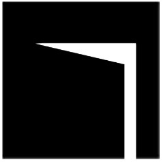 Czarny kwadran na którym białym kolorem zarysoano uchylone drzwi