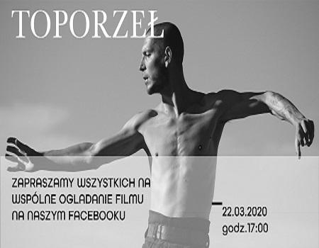 Sylwetka mężczyzny w tanecznej pozie na szarym tle, czarne napisy informujące o wydarzeniu