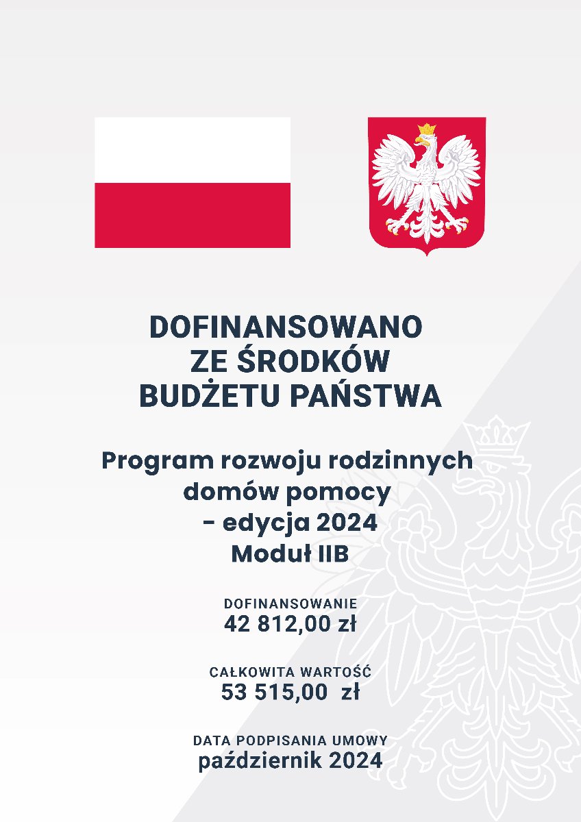 plakat informacyjny z danymi dotyczącymi kwot dofinansowania projektu z gołdem i flagą polską