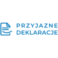 Logo firmy - niebieskie litery na białym tle.