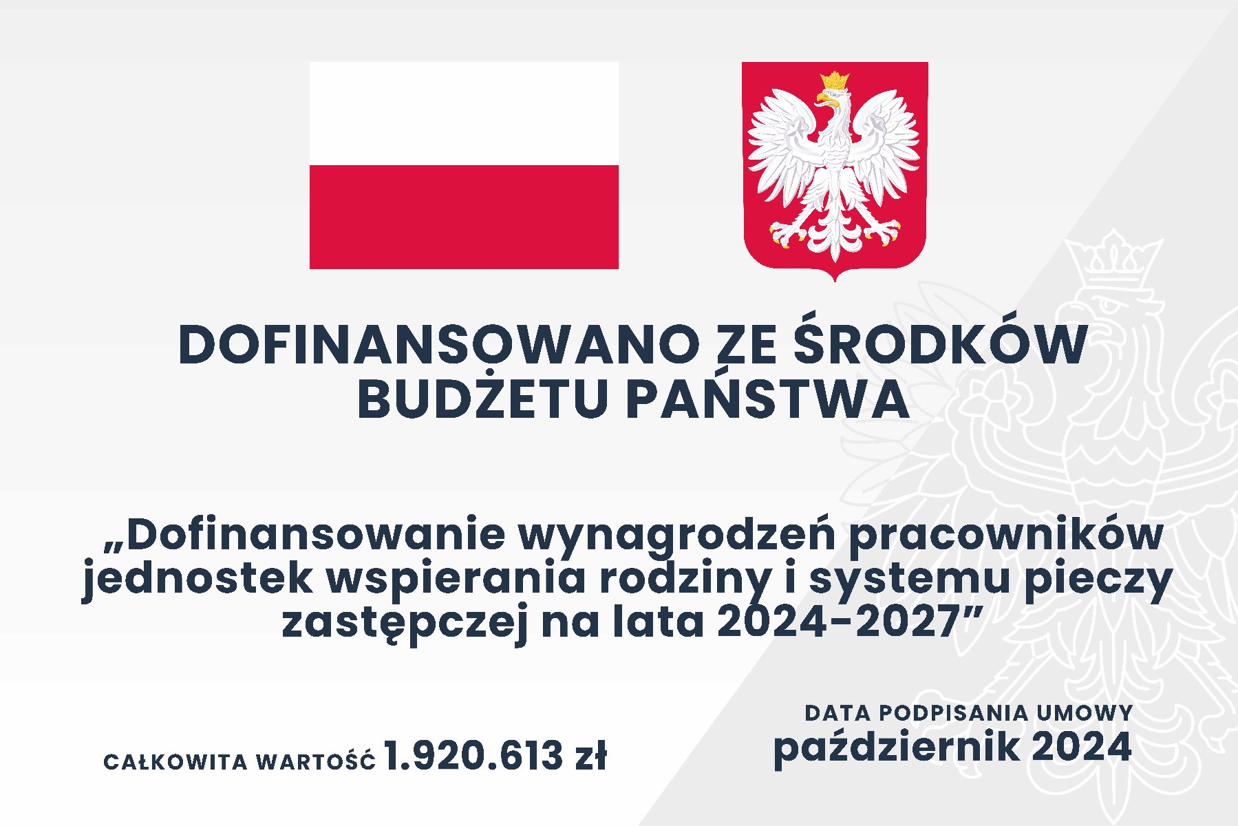 tablica informacyjna: Dofinansowanie wynagrodzeń pracowników jednostek wspierania rodziny i systemu pieczy zastępczej na lata 2024-2027