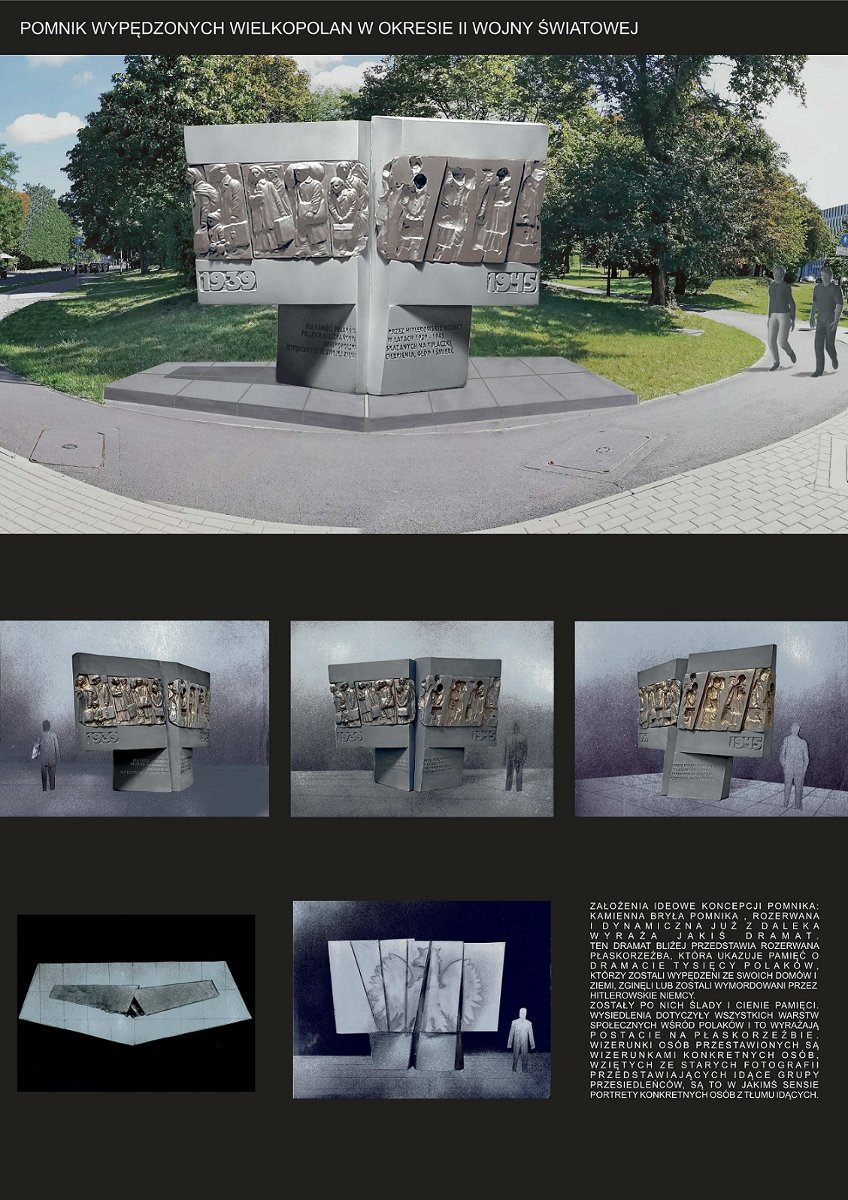 plansza konkursowa z kilkoma ujęcia pomnika