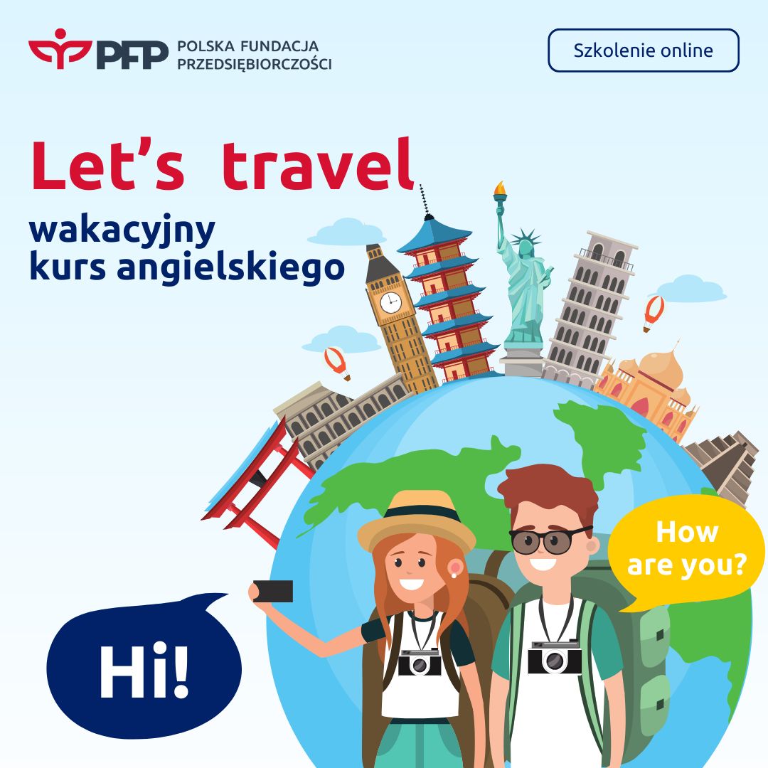 Grafika Promocyjna informująca o szkoleniach Let's travel - wakacyjny kurs angielskiego - grafika artykułu