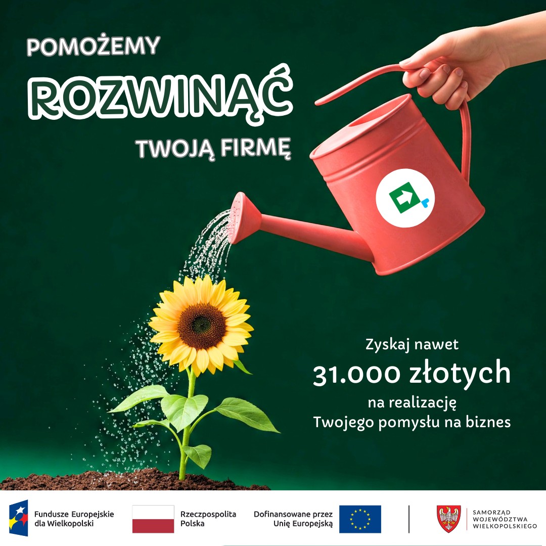 Informacja o naborze wniosków na dofinansowanie działalności gospodarczej. Na obrazku widnieje czerwona konewka , który podlewa kwiat słonecznik. - grafika artykułu