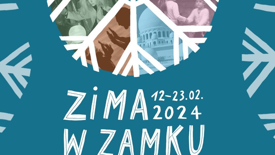 Plakat informujący o zajęciach w CK Zamek. Widać na nim m.in. rysunek śnieżynki.