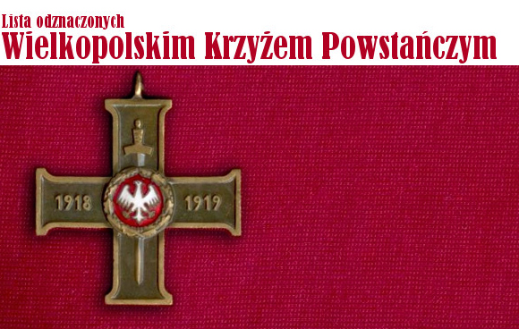 Wielkopolski Krzyż Powstańczy na środku Orzeł biały z okresu Powstania Wielkopolskiego. Na pionowym ramieniu krzyża miecz, a na poziomych "1918" "!919".