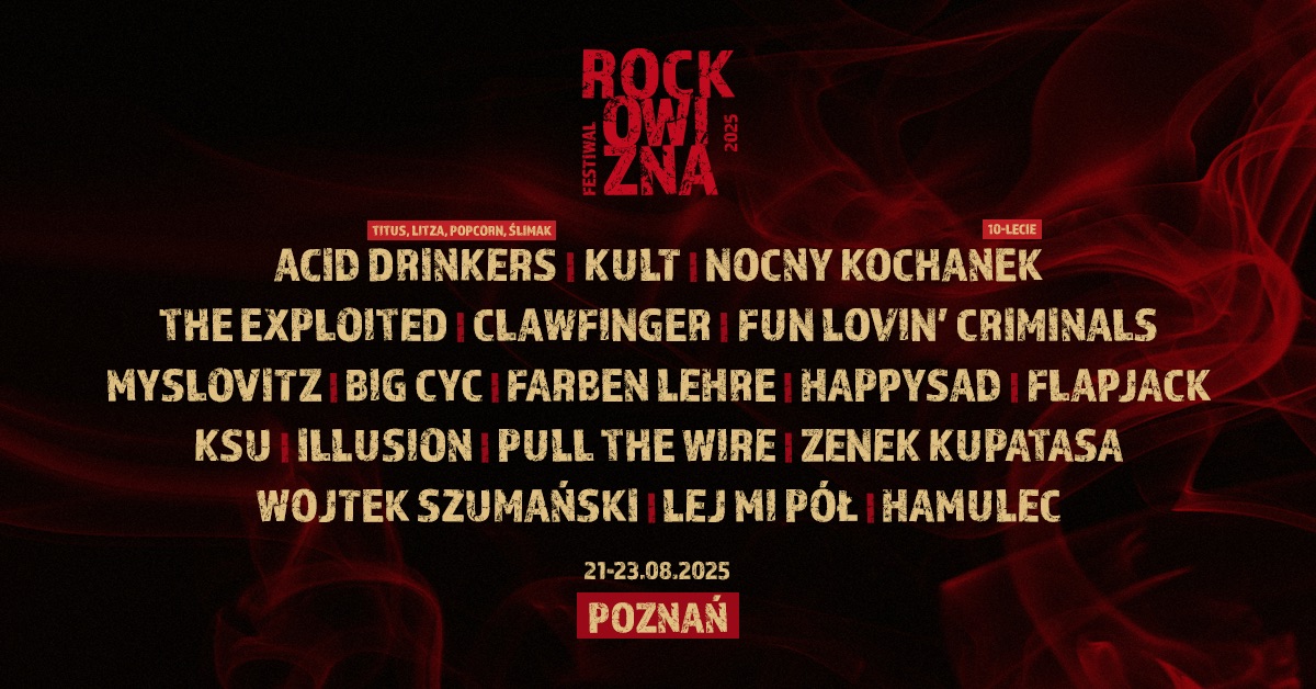 Plakat z wymienionymi artystami, którzy pojawią się latem na Rockowiźnie - grafika artykułu