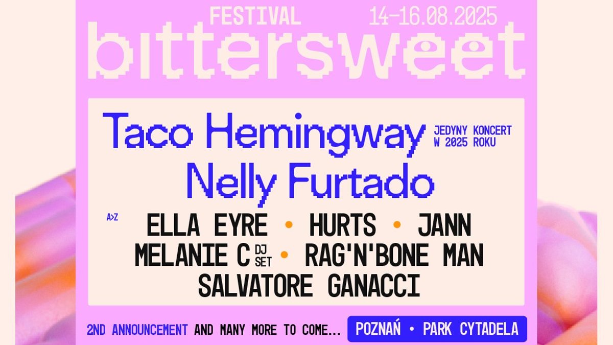 Grafika z wymieninymi artystami i informacjami o Bitter Sweet Festivalu