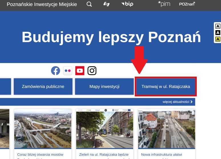 Grafika przedstawia miejsce, w którym na stronie PIMU znajduje się zakładka pt."Tramwaj w ulicy Ratajczaka" - grafika artykułu
