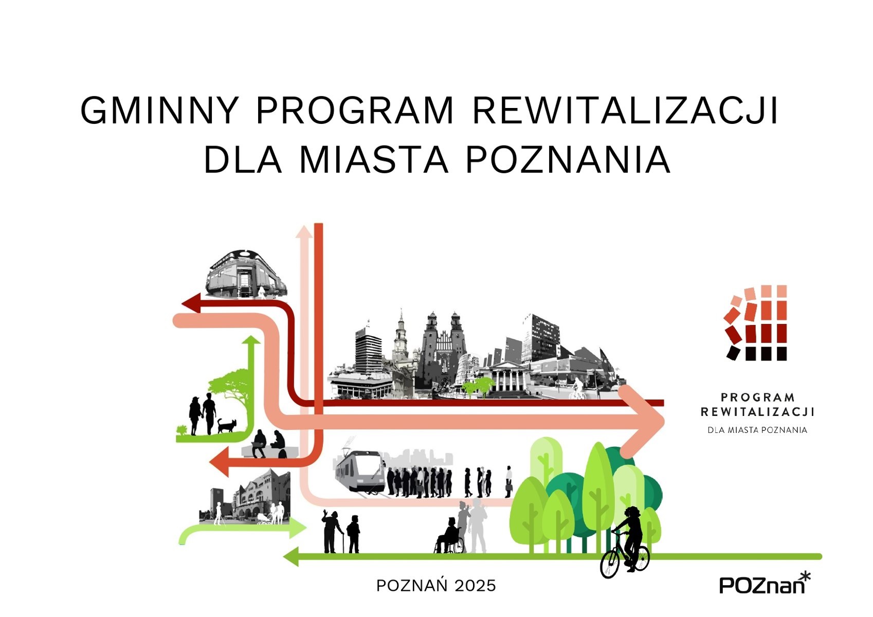 Gragika przedstawia logo programu rewitakizacji. Symbole zieleni i środków transportu. - grafika artykułu