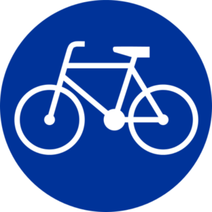 znak w kształcie niebieskiego koła z białą, cienką obwódką z piktogramem roweru - grafika artykułu