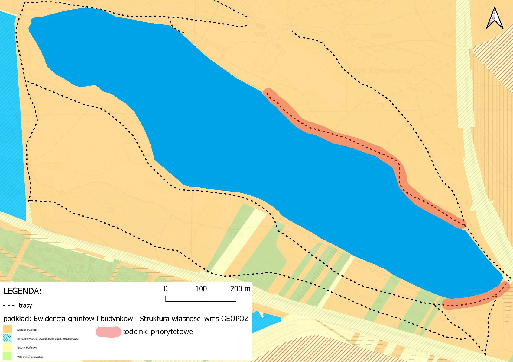 Mapka przedstawiająca teren wokół jeziora. - grafika artykułu