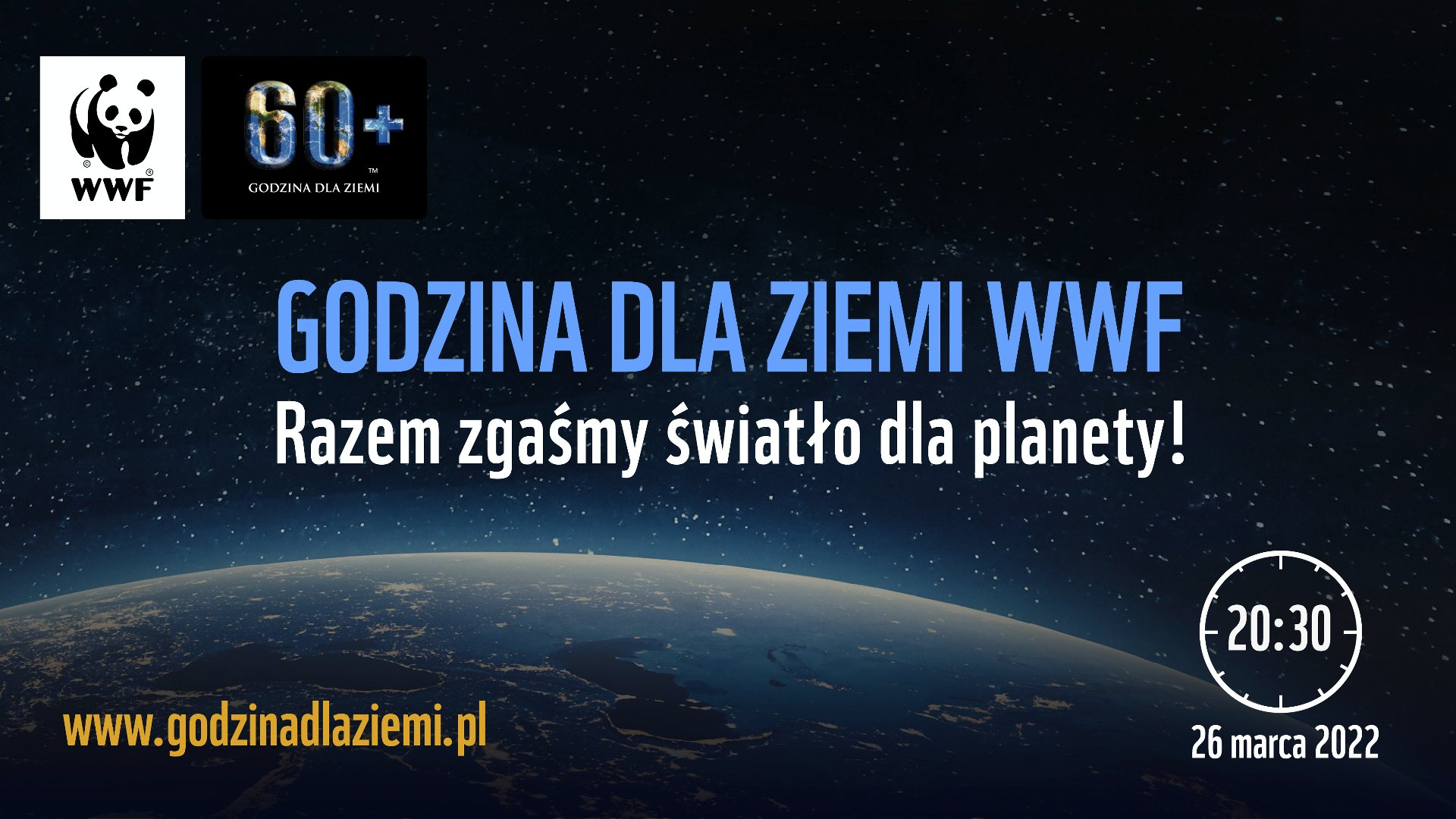 Grafika przedstawia zdjęcie planety ziemi oraz gwiazd, a także informacje o akcji i logo Fundacji WWF. - grafika artykułu