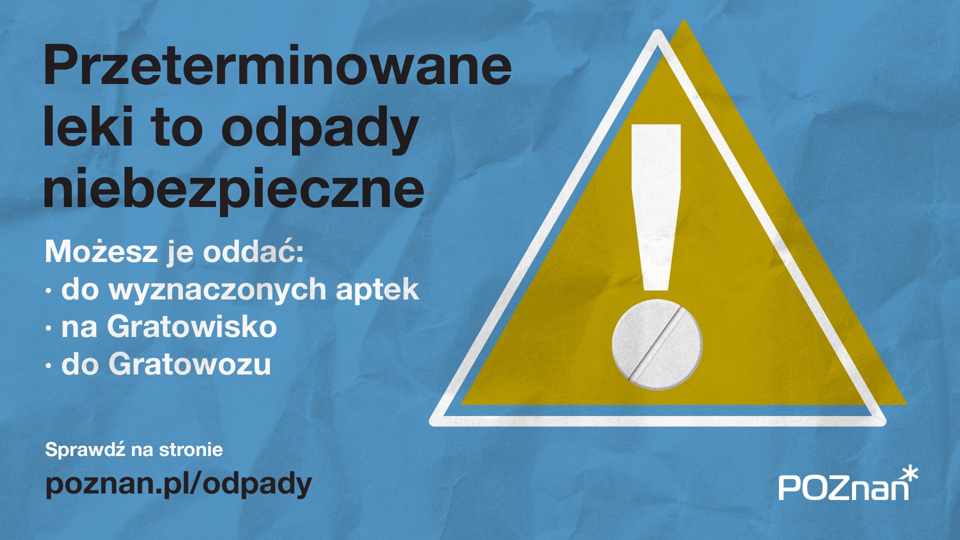 Grafika. Po prawej strony wykrzyknik wipisany w trójkąt. Po lewej najważniejsze informacje dot. wyrzucania przeterminowancyh leków. - grafika artykułu