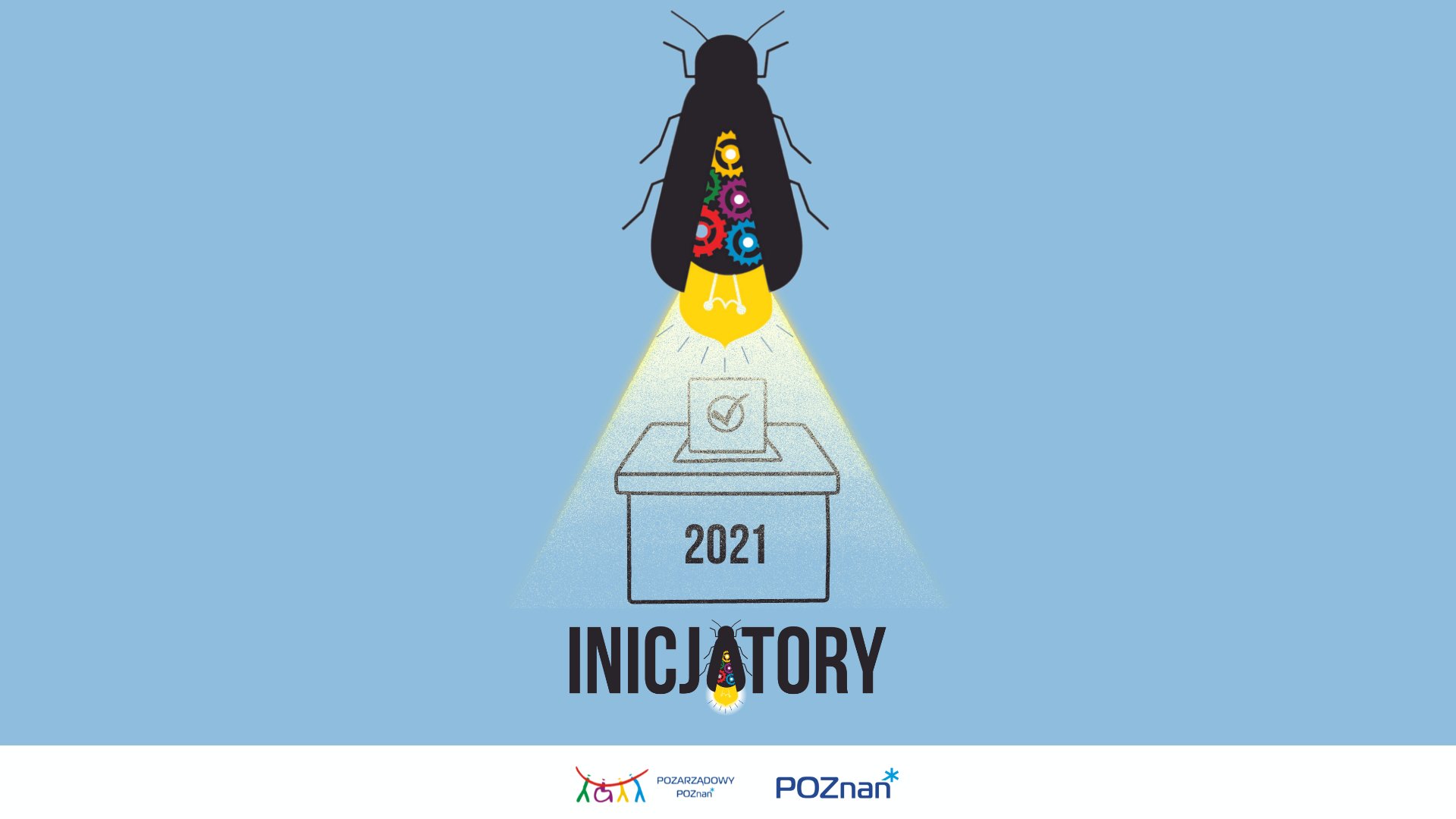 Grafika: kolorowy świetlik na błękitnym tle, pod nim napis: inicjatory 2021 - grafika artykułu