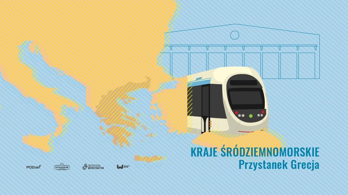 Plakat: na grafice mapa południa Europy, tramwaj i najważniejsze informacje o wydarzeniu