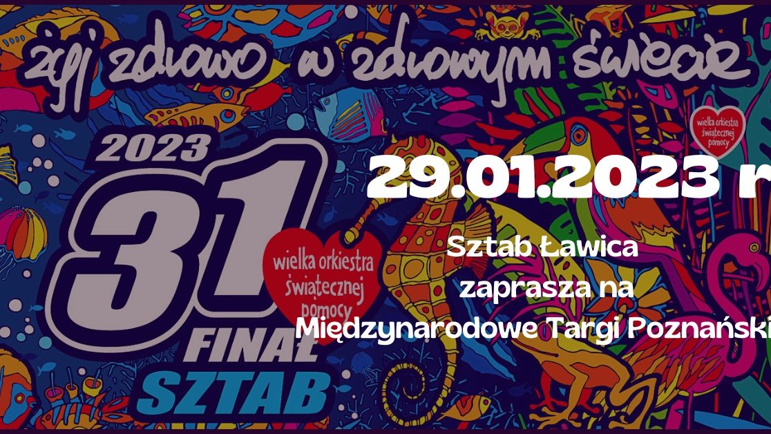 Kolorowy plakat z informacjami o finale WOŚP