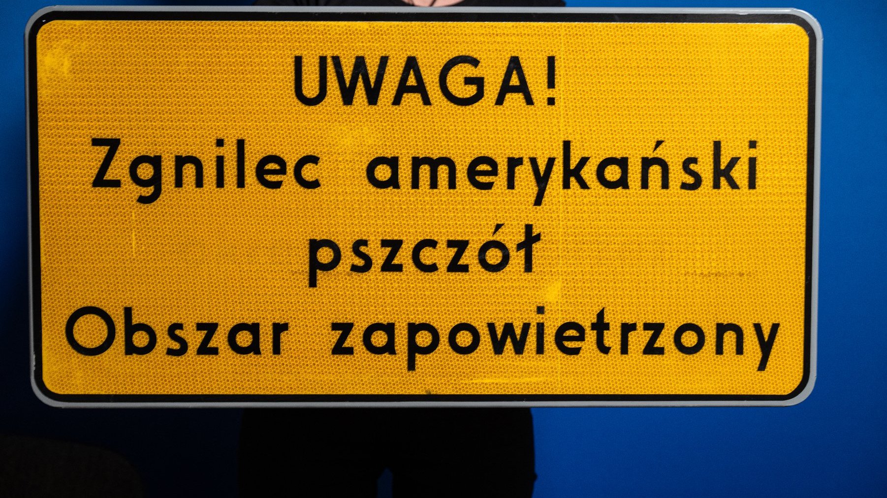 Tablica ostrzegająca o obszarze zapowietrzonym zgnilcem amerykańskim pszczół