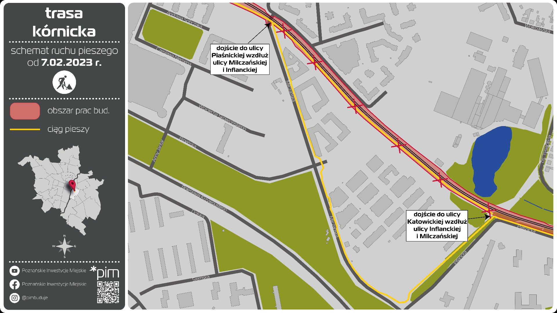 Grafika: mapka ze schematem organizacji ruchu przy trasie kórnickiej