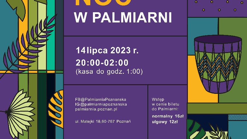 Plakat wydarzenia z informacjami oraz elementami graficznymi - kwiatem paproci i doniczkami