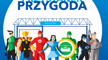 Grafika z postaciami z komiksów oraz datą i miejscem gry miejskiej