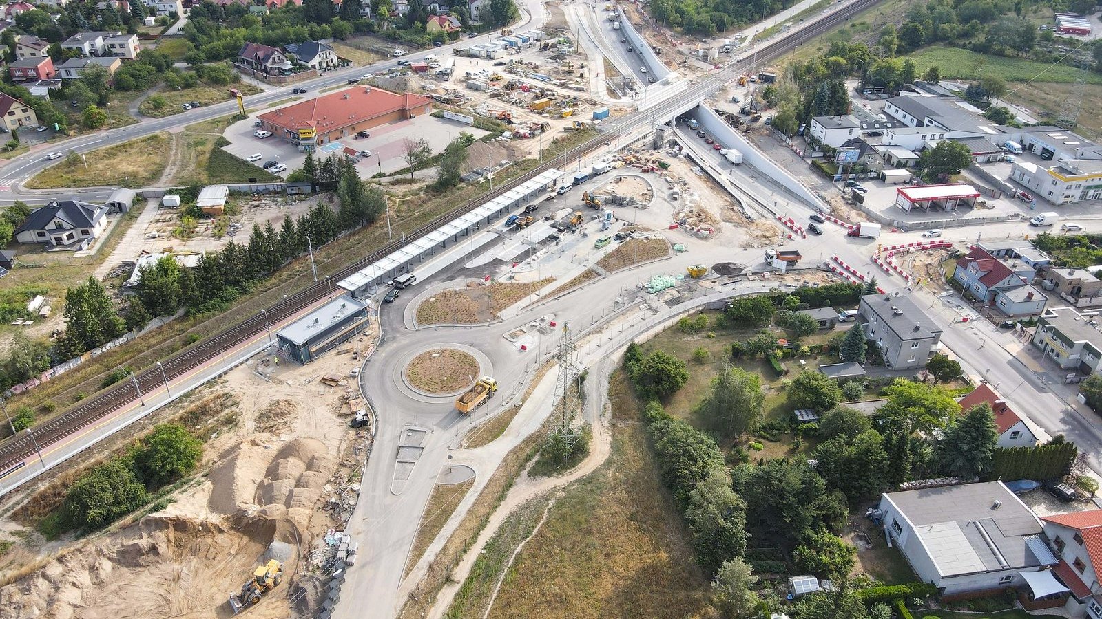 Zdjęcie z lotu ptaka pokazujące całą inwestycję budowy węzła Grunwaldzka