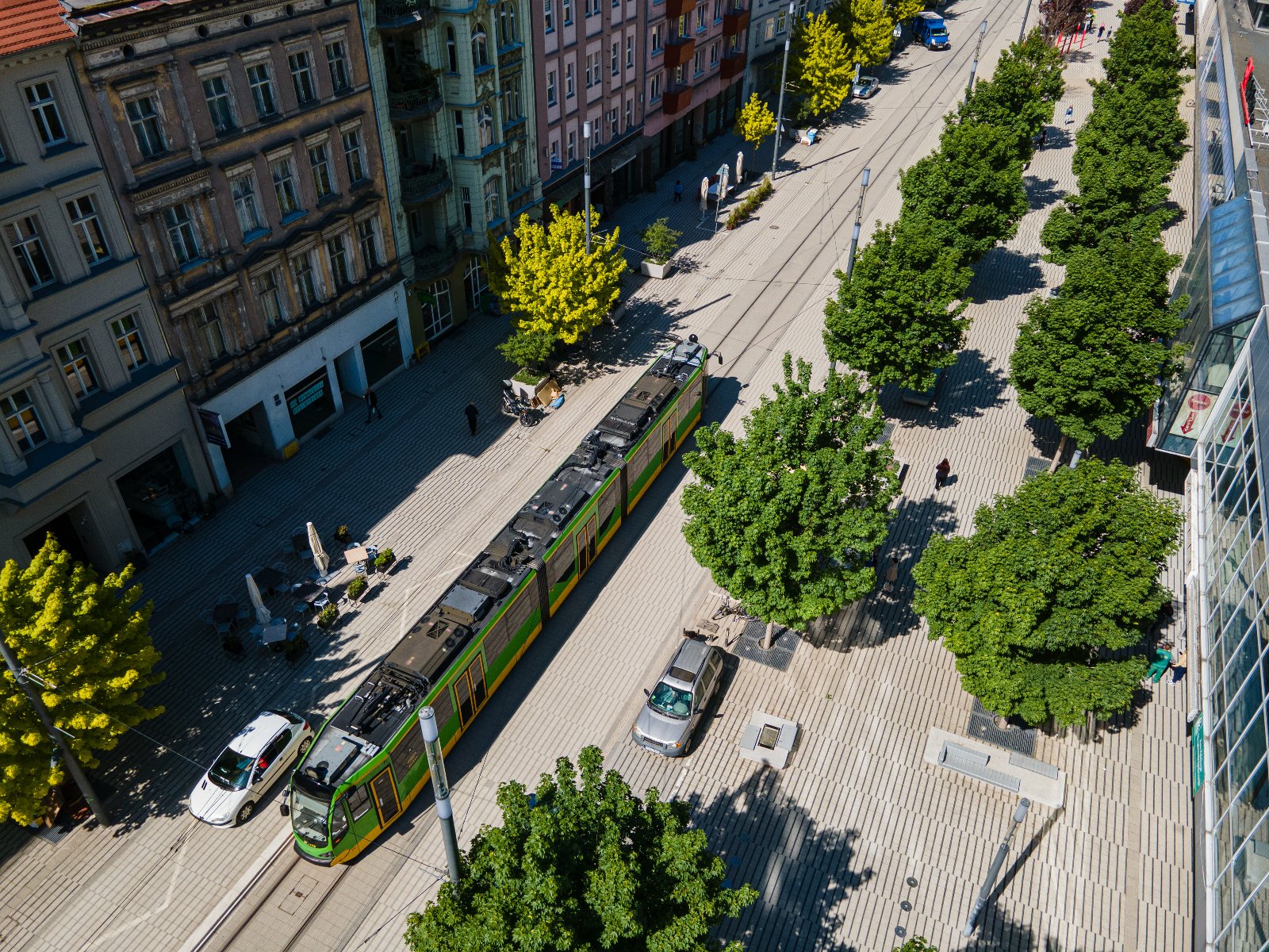 Tramwaj na ul. Św. Marcin pośród zielonych drzew - grafika artykułu