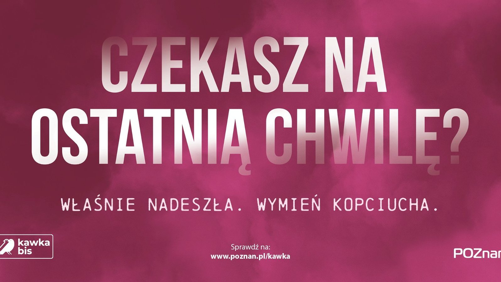 Grafika przedstawia napis czekasz na ostatnią chwilę? Właśnie nadeszła. Wymień kopciucha.