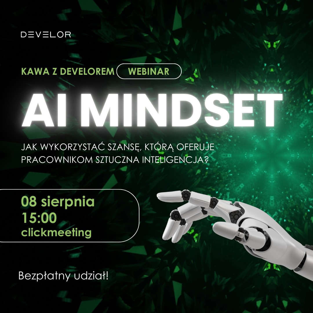 Grafika Promocyjna informująca o szkoleniu pt. AI Mindset - jak wykorzystać szansę, którą oferuje firmom i pracownikom sztuczna inteligencja? - grafika artykułu