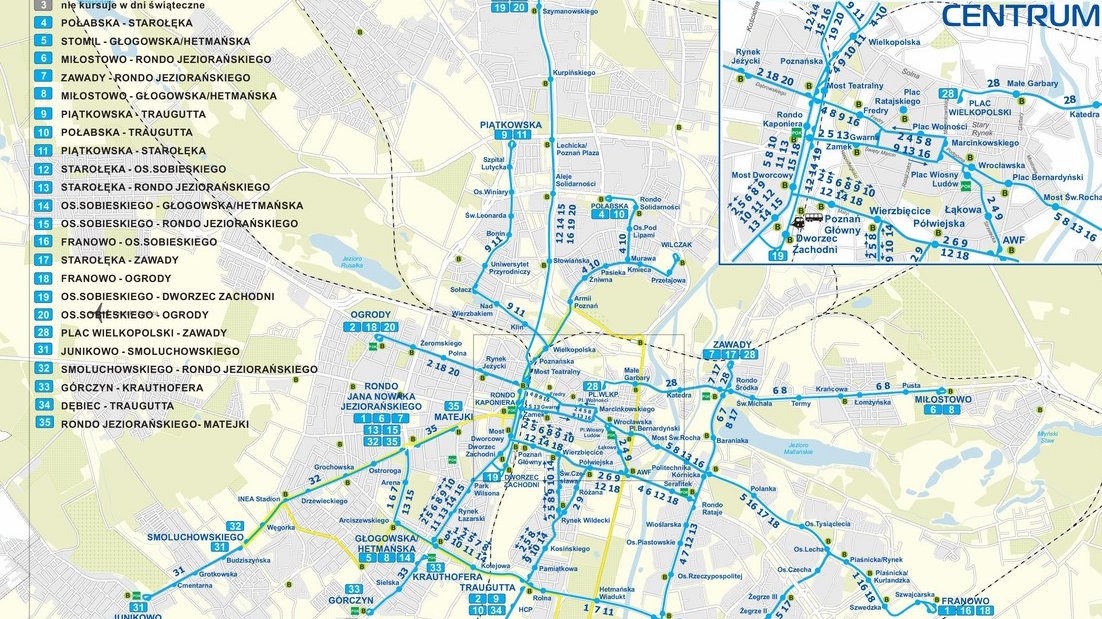 Schemat sieci tramwajowej w czasie 10. PKO Poznań Półmaraton