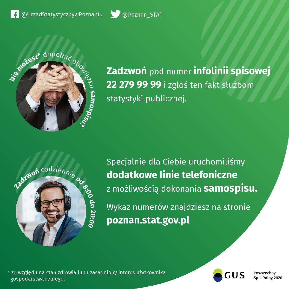 Grafika: zielone tło, po lewej twarze dwóch mężczyzn wykadrowane w owalu. Jeden zakrywa dłońmi twarz, drugi się uśmiecha. Obok informacje o numerach telefonu - grafika artykułu