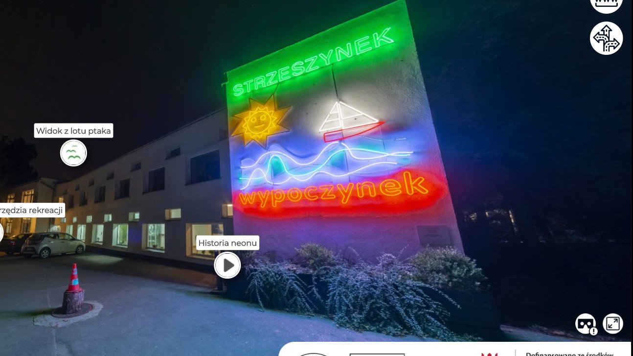 Zdjęcie neonu "Strzeszynek" - jednej z instalacji dostępnych w Visual Parku.