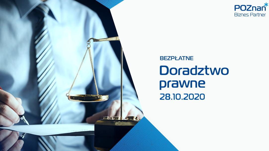 Plakat. Niebieski napis na białym tle: Bezpłatne doradztwo prawne 28.10.2020. - grafika artykułu