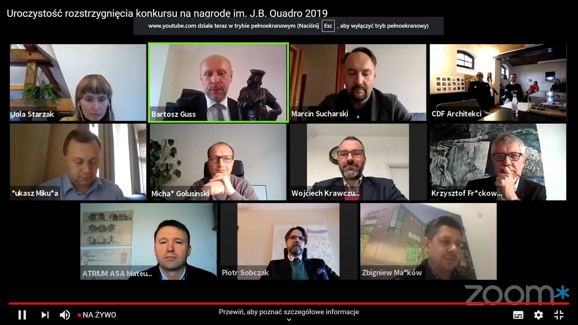 Na zdjęciu zrzut ekranu z platformy konferencyjnej online. W okienkach twarze uczestniów konferencji.