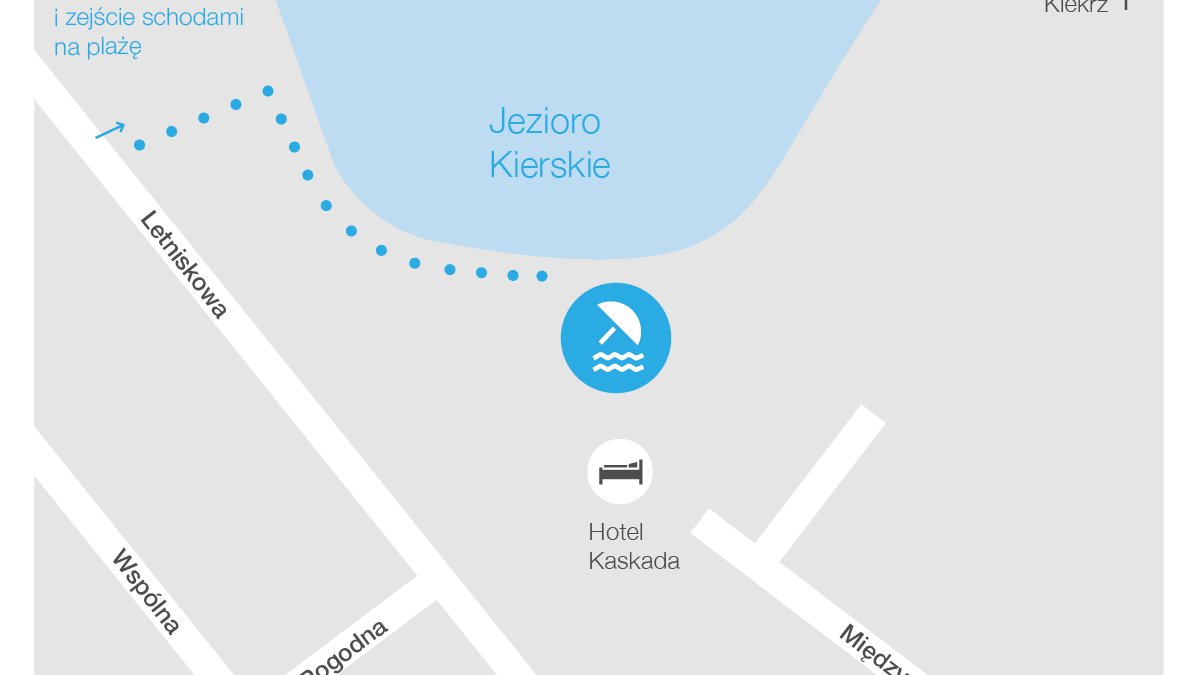 Ilustracja przedstawia mapę obrazującą planowane dojście na plażę.