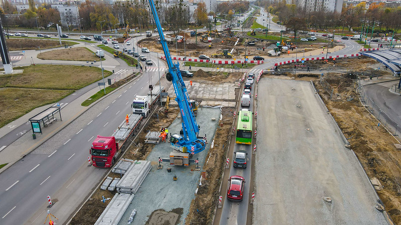 Widok na przebudowywane rondo Rataje