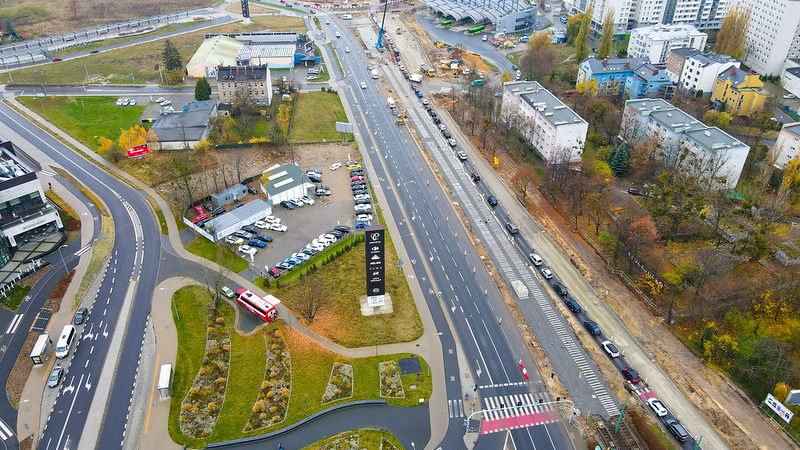 Widok na przebudowywane rondo Rataje