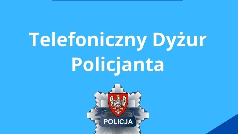 Grafika, na jasnoniebieskim tle policyjna odznaka i napis: Telefoniczny Dyżur Policjanta - grafika artykułu