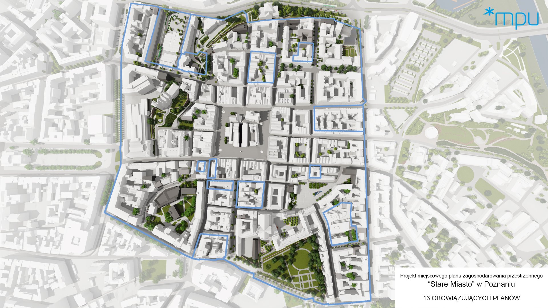Grafika MPU przedstawiająca obecnie obowiązujące mpzp na obszarze, który ma zostać objety planem