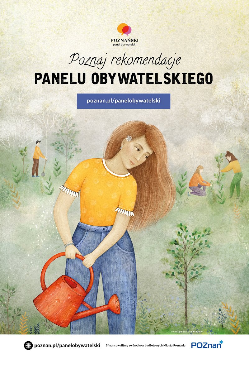 Grafika przedstawia kobietę z konewką. W tle widać innych ludzi pielęgnujących rośliny. - grafika artykułu