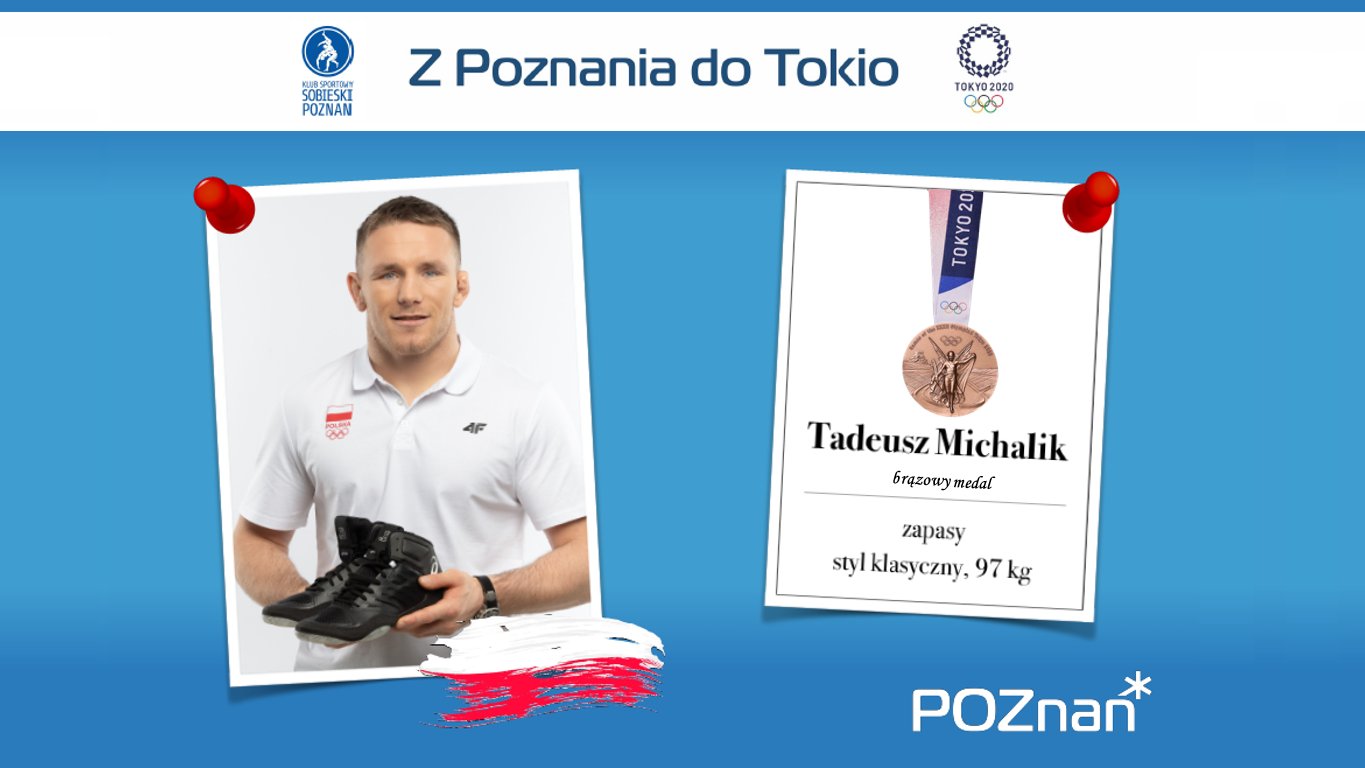 Grafika - zdjęcie sportowca, obok informacja o jego brązowym medalu