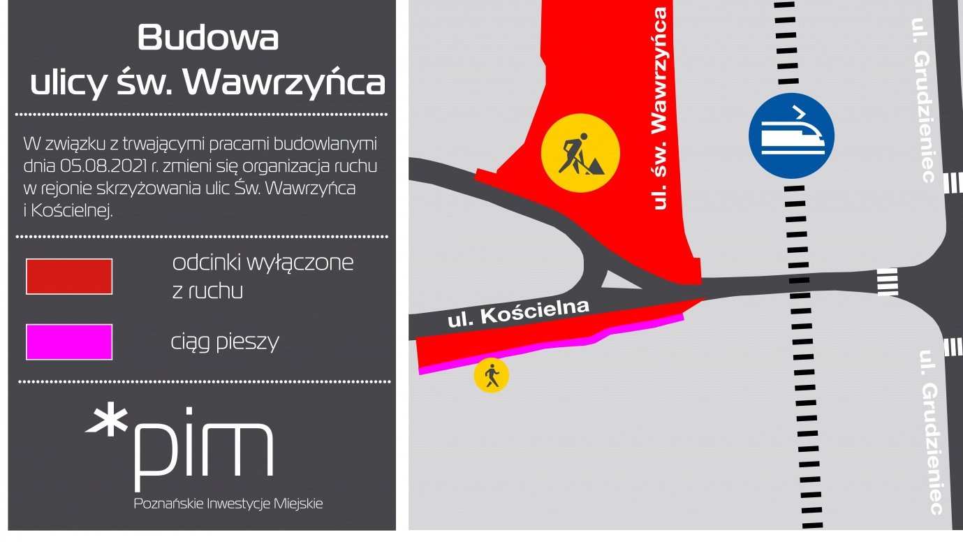 Grafika przedstawiająca zmiany w organizacji ruchu - mapka