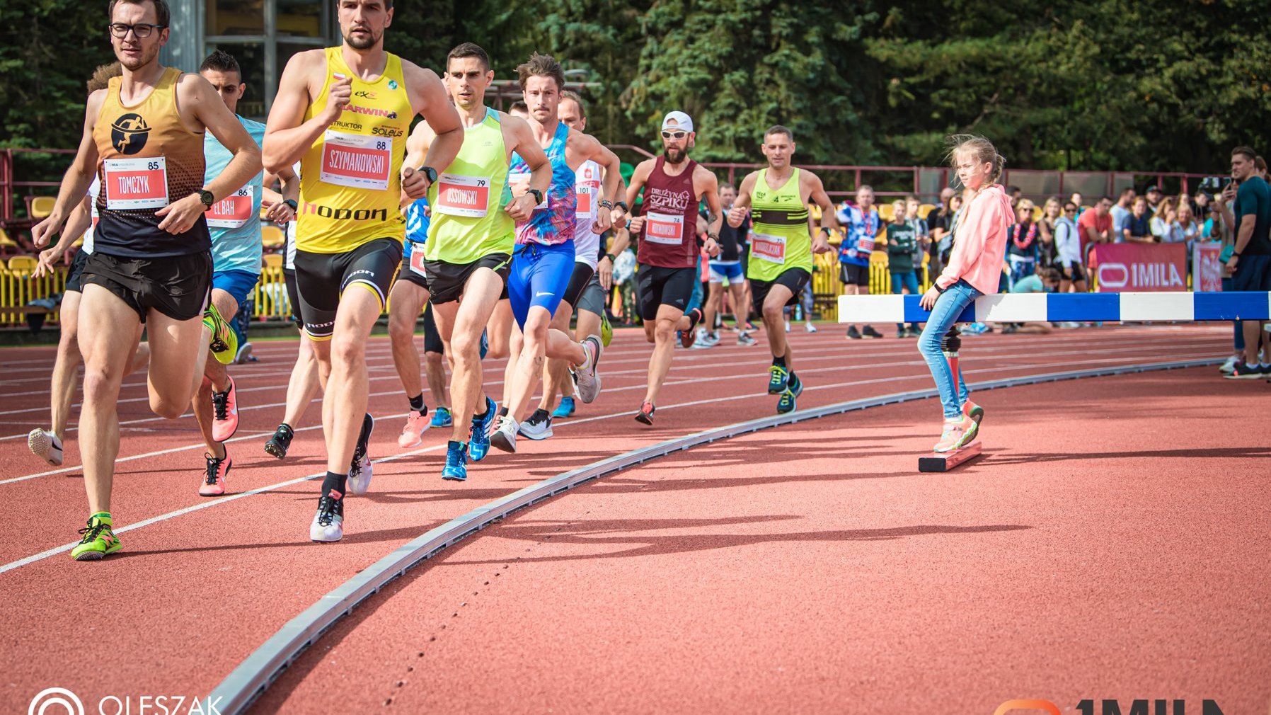 Galeria zdjęć przedstawia grupy biegaczy biegnących po bieżni.