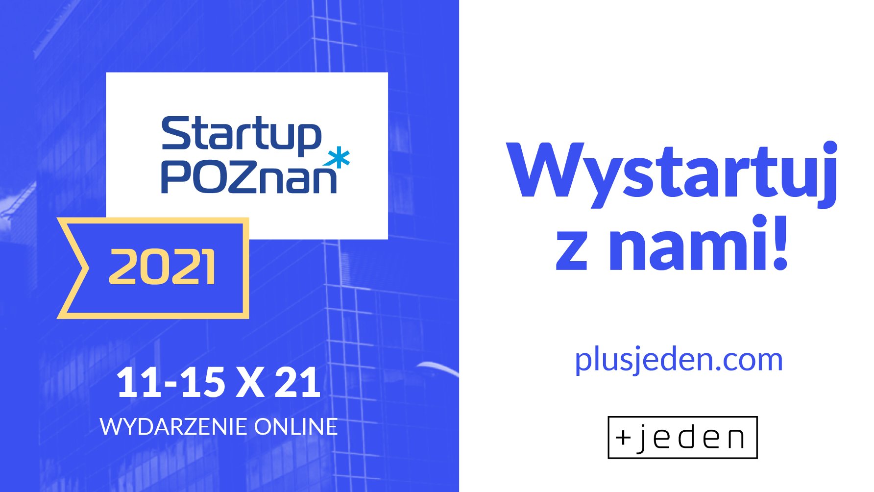 Galeria zdjęć przedstawia ffioletow-białe grafiki promujące konferencję "Startup Poznań".