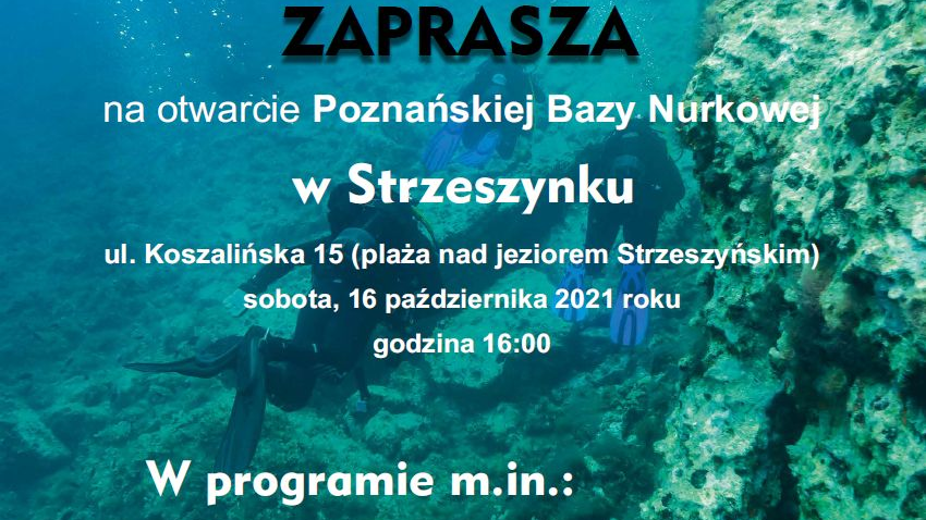 Plakat promujący otwarcie Poznańskiej Bazy Nurkowej.